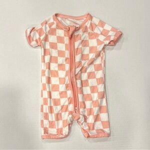 Little One Shop Bamboo Short Romper Pink Checkered